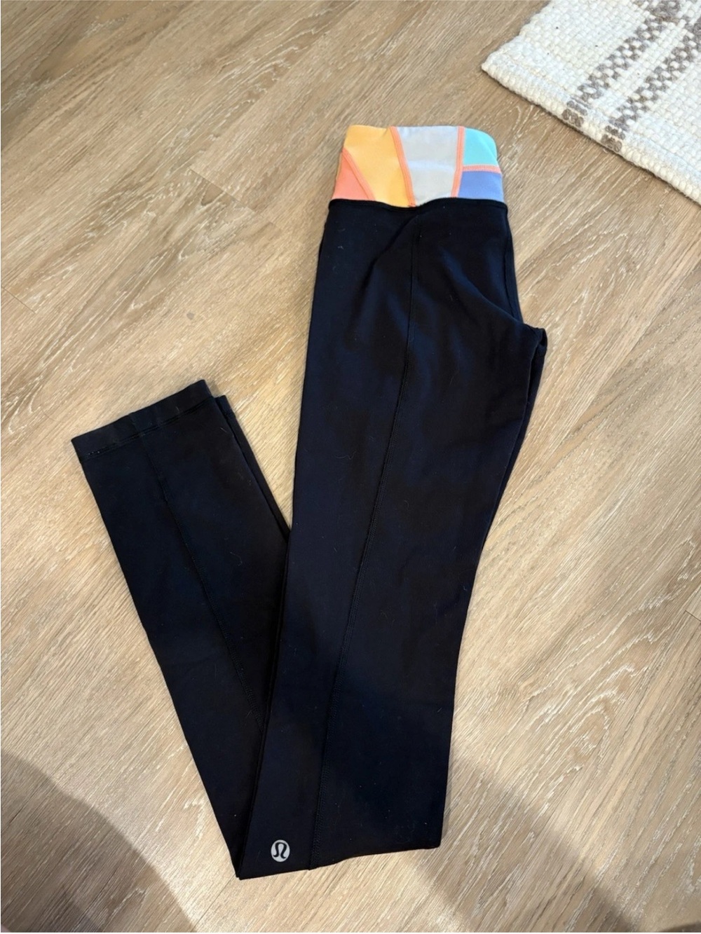 lululemon athletica Black Leggings with Pastel Multicolor Waistband
